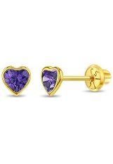 small gold 4mm purple cubic zirconia birthstone baby earrings